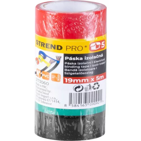 Szalag Strend Pro, 19 mm, L-5 m, PVC, max. 80°C, 600V, szigetelő, különböző színek, ragasztó, csomag