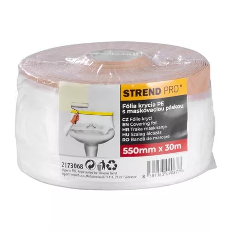 Fólia takaró Strend Pro, 550 mm, H-30 m, PE, festő, szövet ragasztószalaggal, padlóra takaró