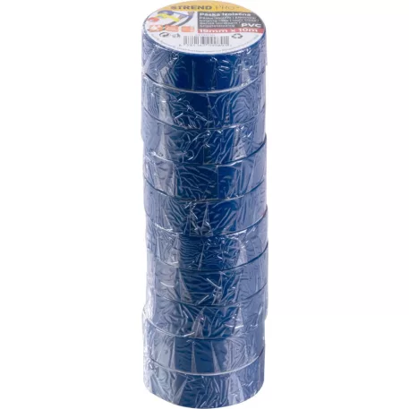 Szalag Strend Pro, 19 mm, L-10 m, max. 80°C, 600V, kék, szigetelő, ragasztó, PVC, csomag 10 db