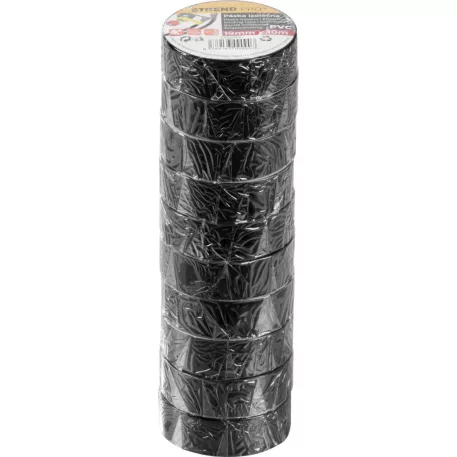 Szalag Strend Pro, 19 mm, L-10 m, max. 80°C, 600V, fekete, szigetelő, ragasztó, PVC, csomag 10 db