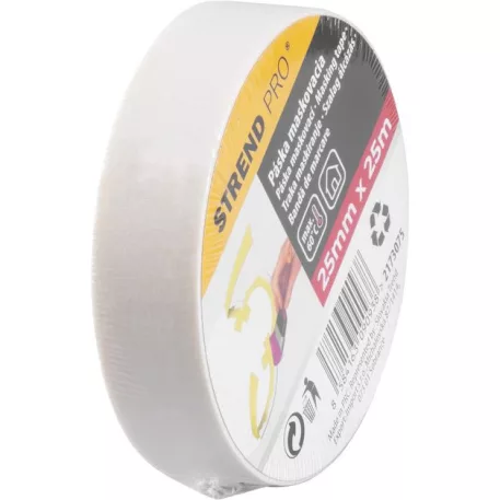 Szalag Strend Pro, 25 mm, L-25 m, Krepp, festő, maszkoló, ragasztó, fehér