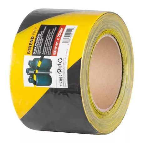 Szalag Strend Pro, 80 mm, L-250 m, PE, figyelmeztető, sárga/fekete