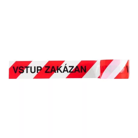 Szalag Strend Pro, 80 mm, H-250 m, figyelmeztető, piros/fehér, Cseh "VSTUP ZAKÁZÁN" felirattal