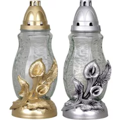   Sír lámpás Grave, calla liliomokkal, arany/ezüst színkeverék, 40 h, 110 g, magassága 28 cm, sírhoz