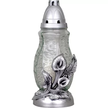 Sír lámpás Grave, calla liliomokkal, arany/ezüst színkeverék, 40 h, 110 g, magassága 28 cm, sírhoz