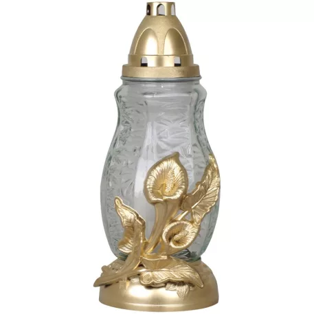 Sír lámpás Grave, calla liliomokkal, arany/ezüst színkeverék, 40 h, 110 g, magassága 28 cm, sírhoz