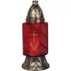   Mécses Grave, piros üveg, kereszttel, réz, 28 óra, 80 g, 24 cm, sírra
