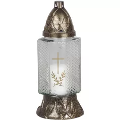 Grave sírmécses, kereszttel, réz, 28 óra, 80 g, 26 cm