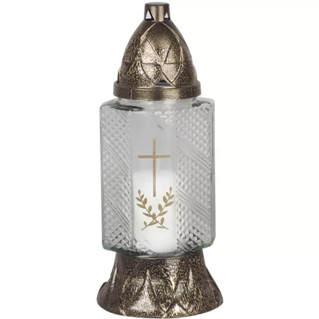 Grave sírmécses, kereszttel, réz, 28 óra, 80 g, 26 cm