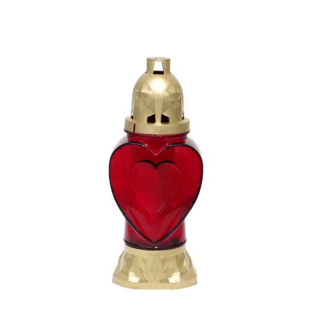Mécses Heart, üveg, piros, 28 óra, 25,5 cm, sírra