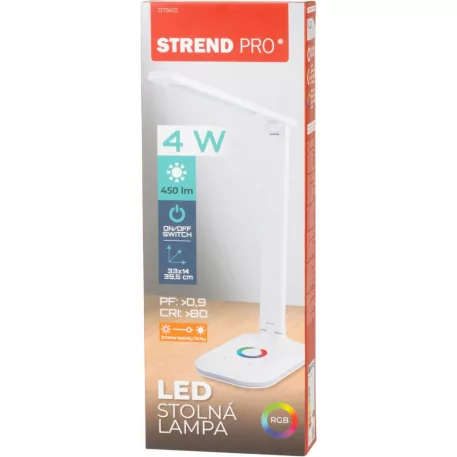 Lámpa Strend Pro, asztali, érintésvezérlés, fényerőszabályozás, RGB, háttérvilágítású talp, 4 W, feh
