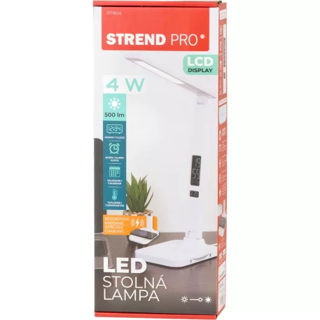 Lámpa Strend Pro, asztali, LED, vezeték nélküli töltés, fényerő választás, kijelzővel, óra, ébresztő