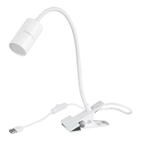 Lámpa Strend Pro, asztali, csíptetős, Alu, fehér, USB, 41 cm