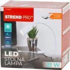 Lámpa Strend Pro, asztali, csíptetős, Alu, fehér, USB, 41 cm