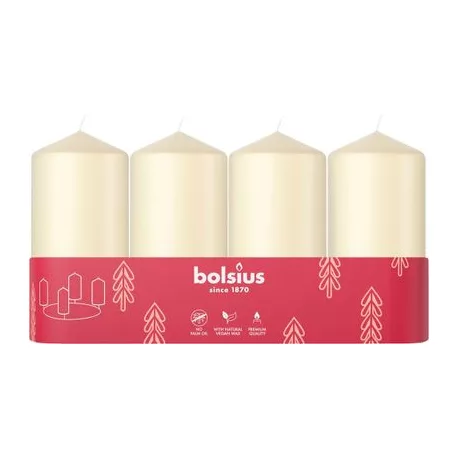 Gyertyák Bolsius Pillar Advent, Karácsony, krémszínű, 48/100 mm, csomag 4 db