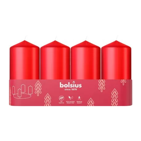 Gyertyák Bolsius Pillar Advent, Karácsony, piros, 48/100 mm, csomag 4 db