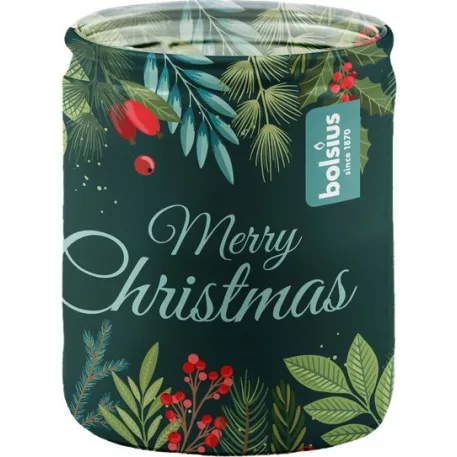 Gyertya Bolsius Glass Candle, Karácsony, zöld, vanília, 82/68 mm