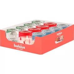   Bolsius Starlight gyertya, 82x68 mm, 3 féle illattal, üvegben, 12 db-os kiszerelés.