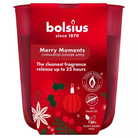 Bolsius True Glow gyertya, 80x73 mm, alma/fahéj illat, üvegben