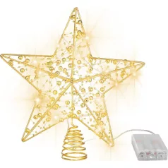   MagicHome karácsonyi csillag, műanyag, időzítő, 10xLED meleg fehér, 25 cm, 2xAA