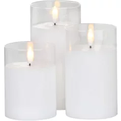   MagicHome karácsonyi gyertya, viasz, 1xLED meleg fehér, mozgó láng, 7,5x10/12,5/15 cm, 3xAAA
