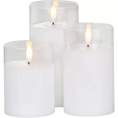 MagicHome karácsonyi gyertya, viasz, 1xLED meleg fehér, mozgó láng, 7,5x10/12,5/15 cm, 3xAAA