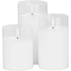   MagicHome karácsonyi gyertya, viasz, 1xLED meleg fehér, mozgó láng, 7,5x10/12,5/15 cm, 3xAAA