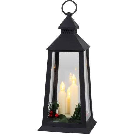 MagicHome karácsonyi lámpás, műanyag, fekete, 3xLED sárga, 14x14x35 cm, 3xAAA