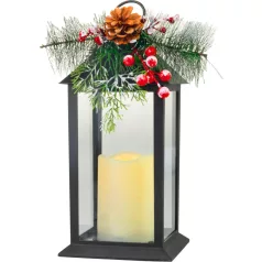   MagicHome karácsonyi lámpás, műanyag, fekete, 1xLED sárga, 14x14x32,2 cm, 3xAAA