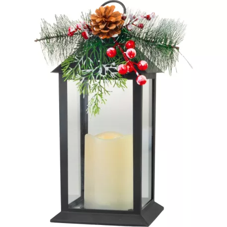 MagicHome karácsonyi lámpás, műanyag, fekete, 1xLED sárga, 14x14x32,2 cm, 3xAAA