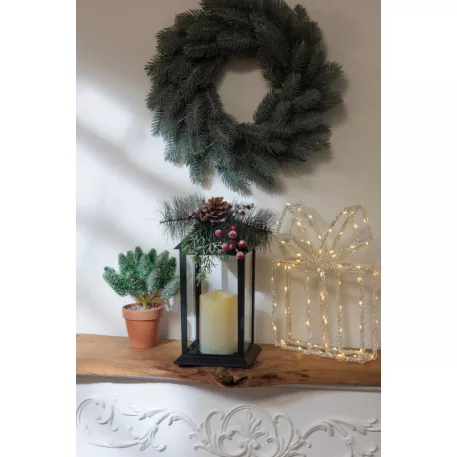 MagicHome karácsonyi lámpás, műanyag, fekete, 1xLED sárga, 14x14x32,2 cm, 3xAAA