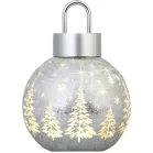 MagicHome karácsonyi gömb, üveg, ezüst, 10xLED meleg fehér, 12x12x18 cm, 2xAA