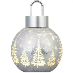   MagicHome karácsonyi gömb, üveg, ezüst, 10xLED meleg fehér, 12x12x18 cm, 2xAA