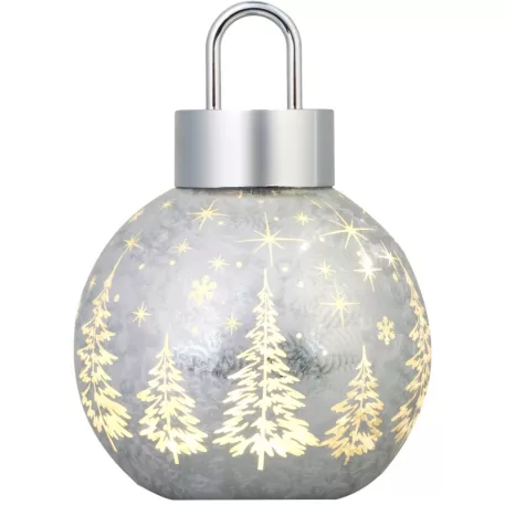 MagicHome karácsonyi gömb, üveg, ezüst, 10xLED meleg fehér, 12x12x18 cm, 2xAA