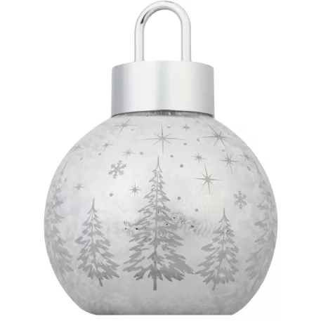 MagicHome karácsonyi gömb, üveg, ezüst, 10xLED meleg fehér, 12x12x18 cm, 2xAA