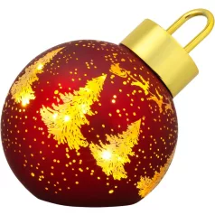   MagicHome karácsonyi talpas gömb, üveg, piros, 10xLED meleg fehér, 12x12x18 cm, 2xAA