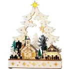MagicHome Karácsonyi Dekoráció, falu, fa, 12xLED meleg fehér, 25x7.5x32 cm, 2xAA