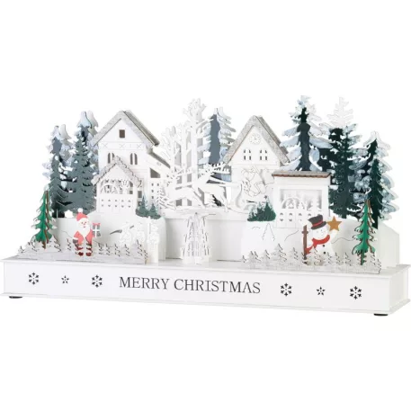 Dekoráció MagicHome Karácsonyi falu 15xLED meleg fehér, 45 x 15 x 22.7 cm, elemes