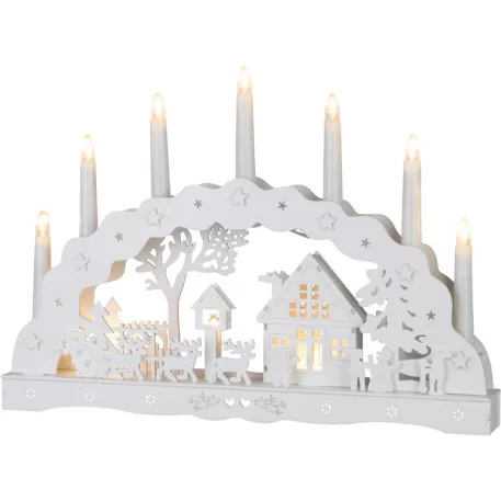 MagicHome Karácsonyi Dekoráció, házikó, fa, 10xLED meleg fehér, 45x5.2x31 cm, 2xAA