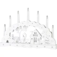   MagicHome Karácsonyi Dekoráció, házikó, fa, 10xLED meleg fehér, 45x5.2x31 cm, 2xAA