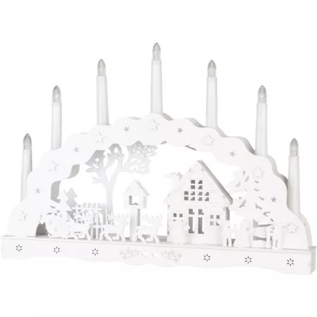 MagicHome Karácsonyi Dekoráció, házikó, fa, 10xLED meleg fehér, 45x5.2x31 cm, 2xAA