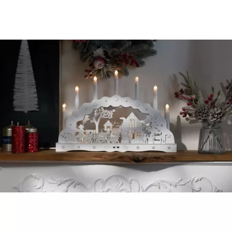 MagicHome Karácsonyi Dekoráció, házikó, fa, 10xLED meleg fehér, 45x5.2x31 cm, 2xAA