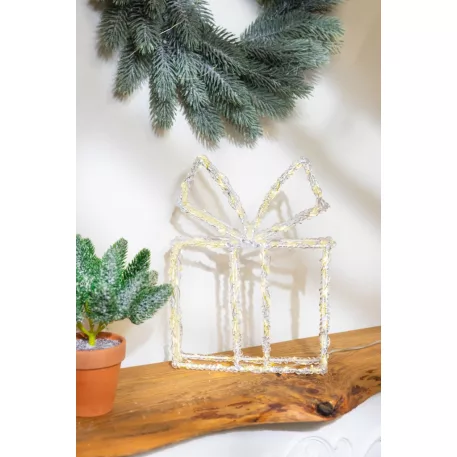 MagicHome karácsonyfadekoráció, ajándék, akril, 80xLED meleg fehér, 21x5x28 cm, 2xAA