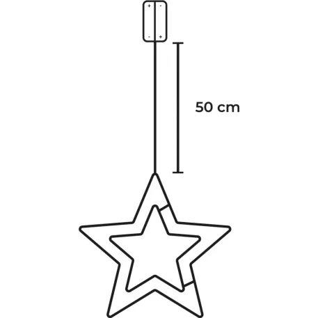 MagicHome karácsonyfadekoráció, csillag, ABS, 20xLED meleg fehér, 27,5 cm, 2xAA