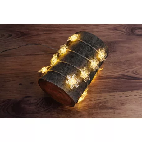 MagicHome karácsonyi lánc, hópelyhek, PVC, 15xLED meleg fehér, 1,4 m + 0,3 m, 2xAA