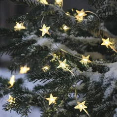   MagicHome karácsonyi fényfüzér, csillagok, PVC, 15xLED meleg fehér, 1,4 m + 0,3 m, 2xAA