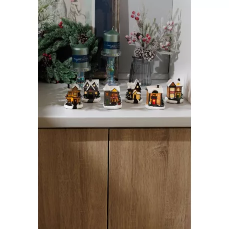 MagicHome Karácsonyi Dekoráció, házikó, 1xLED meleg fehér, 6x6x8 cm, 2xLR44