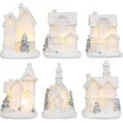 MagicHome karácsonyfadísz, házikó, műanyag, 1xLED meleg fehér, 6x6x8 cm, 2xLR44