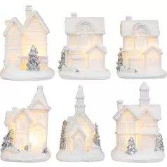   MagicHome karácsonyfadísz, házikó, műanyag, 1xLED meleg fehér, 6x6x8 cm, 2xLR44