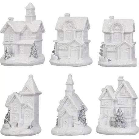 MagicHome karácsonyfadísz, házikó, műanyag, 1xLED meleg fehér, 6x6x8 cm, 2xLR44